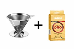 דריפר נירוסטה רב פעמי + 250 גרם קפה טחון לוואצה אורו